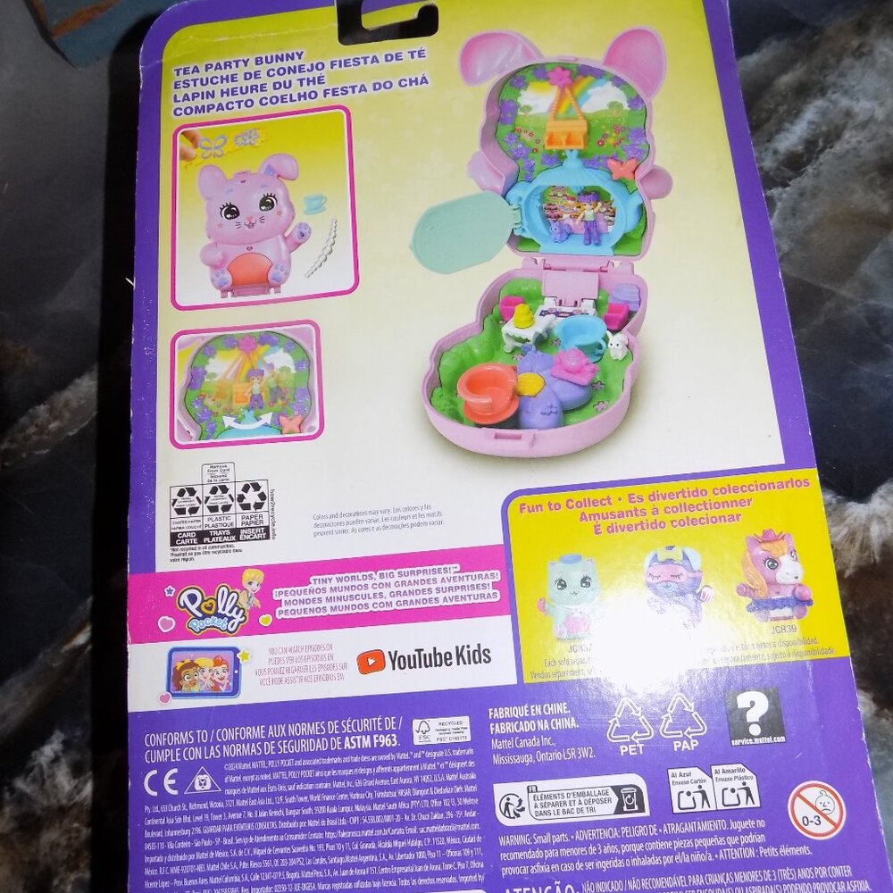 Polly Pocket Tea Party Bunny Compact Travel Toy Playset Toy NEW - Picture 3 of 3